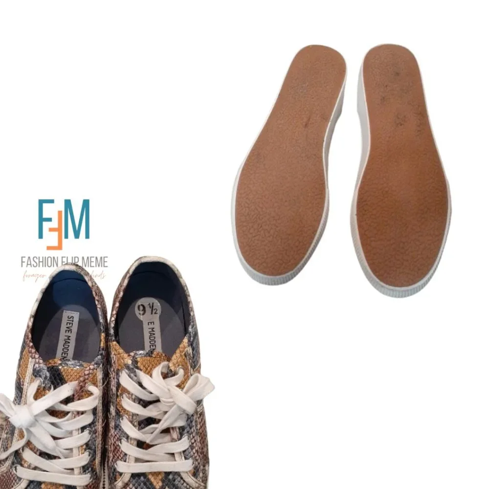 Tan & Gray Snakeskin Lace-Up Platform Sneakers 9.5M